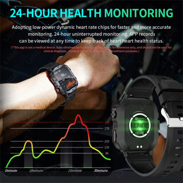 FUK H Series Smart Watch 2025 – 2.19" Touchscreen, LED Flashlight, Heart Rate & BT Call, IP67 Waterproof Fitness Tracker for Android & iOS - Image 8