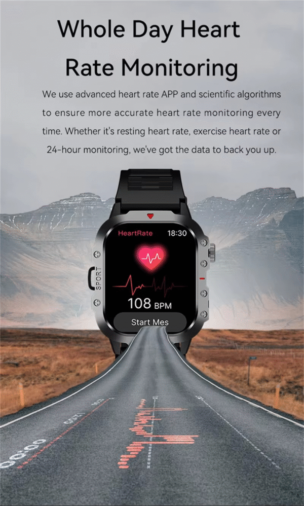 FUK H Series Smart Watch 2025 – 2.19" Touchscreen, LED Flashlight, Heart Rate & BT Call, IP67 Waterproof Fitness Tracker for Android & iOS - Image 4
